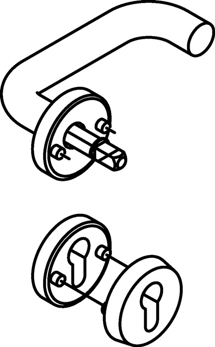 "Halbgarnitur 111XAH22.130 VA XA 4-KT.8mm Schutzrosette HEWI mit Schutzrosette · in H-Technik mit Rosetten nach DIN 18255 und DIN EN 1906 aus Edelstahl, Oberfläche matt geschliffen, bestehend aus: Türdrücker 111XAH, Durchmesser 21,3 mm, Rundrosetten 305.2