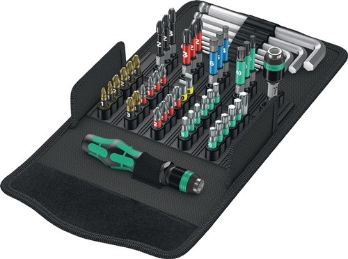 WERA 5057460001 Bitsortiment KK 100 52-teilig Schlitz/PH/PZD/TX/6Kt.
