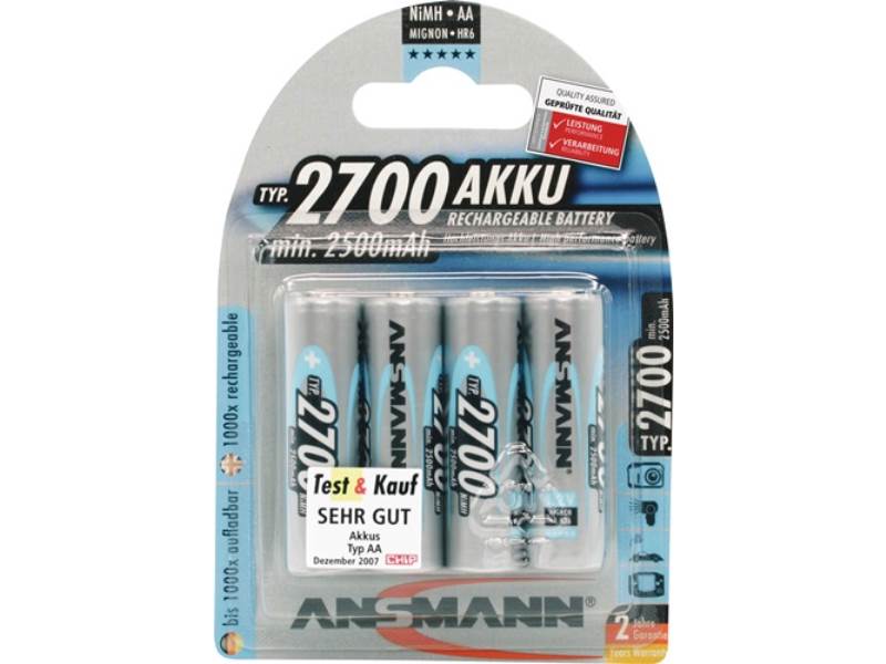 ANSMANN 5030842 Akku-Zelle  1,2 V 2700 mAh R6-AA-Mignon HR6 4