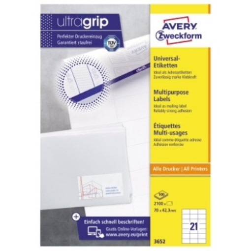Avery Zweckform Universaletikett 3652 70x42,3mm weiß 2.100 St./Pack.