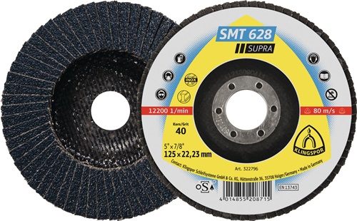 KLINGSPOR 322790 Fächerscheibe SMT 628 Supra D. 115 mm Körnung 40 gerade INOX Zi