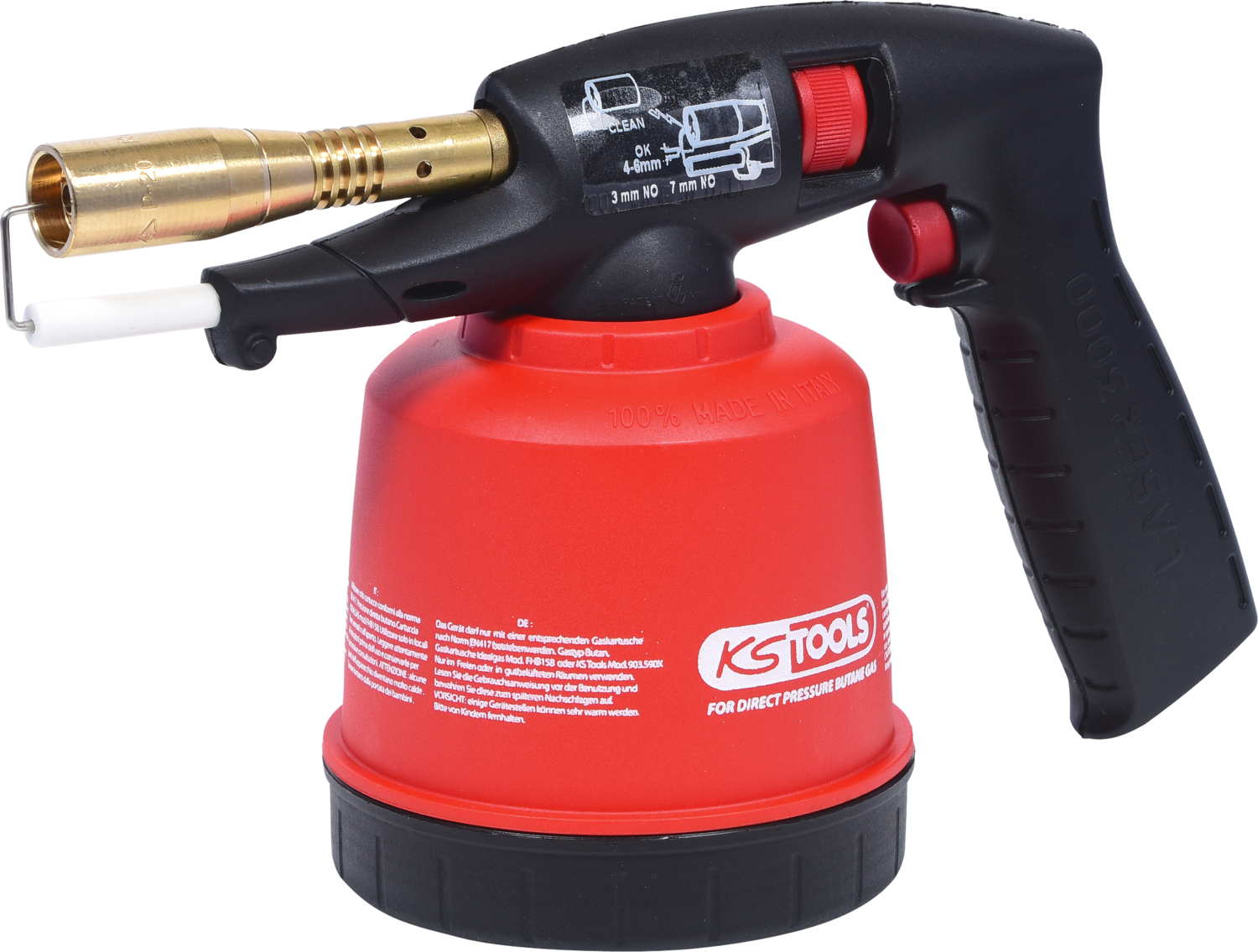 KS Tools 903.5902 Universal-Kartuschenlötgerät mit Piezo-Zündung, rot