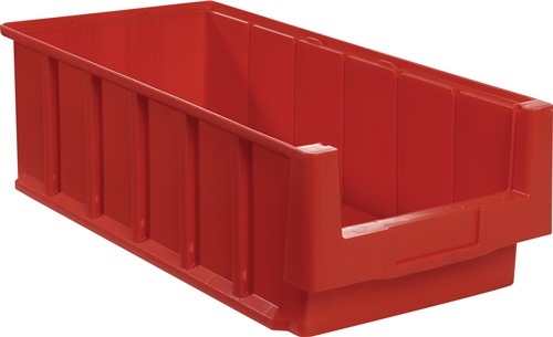 Regalkasten VKB L500xB230xH150mm rot PP LA-KA-PE aus Polypropylen · für die Lagerhaltung in stark beanspruchten Bereichen · weitgehend beständig gegen die meisten Säuren und Öle · Rippenboden für hohe Stabilität · stapelbar · große Griffmulde