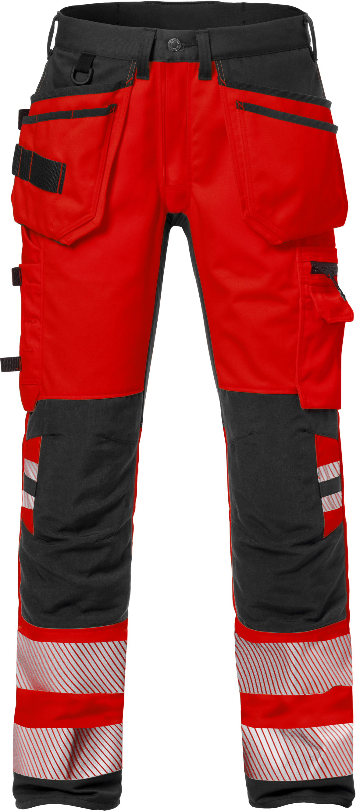 FRISTADS 127734-396-D96 High vis trousers 2707 PLU Warnschutz-Rot/Schwarz Gr. D9
