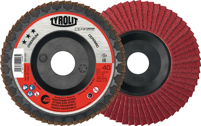 TYROLIT 34577427 Fächerscheibe CERABOND Ø 125 mm Körnung 40 flach INOX Keramikko