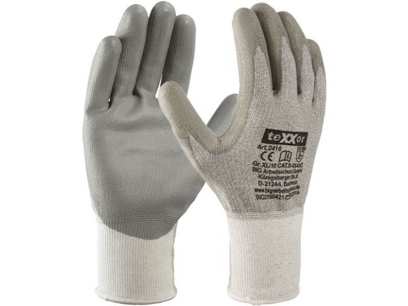 teXXor® Schnittschutz-Strickhandschuhe PU-BESCHICHTUNG grau/grau, 2418 Gr. 07