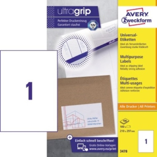Avery Zweckform Universaletikett 3478 210x297mm weiß 100 St./Pack.