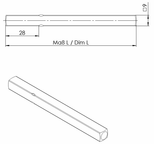 OGRO 90050052932 FS-Drückerstift OGRO 114 PB FS Vierkant 9 x 110 mm  Vollstift
