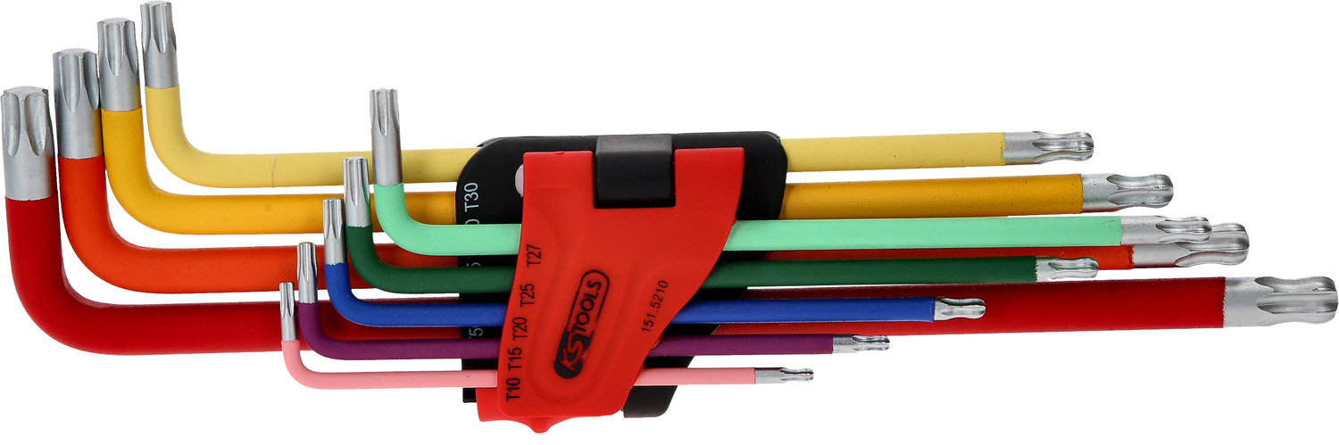 KS Tools 151.5210 Torx-Kugelkopf-Winkelstiftschlüssel-Satz, extra lang, 9-tlg.