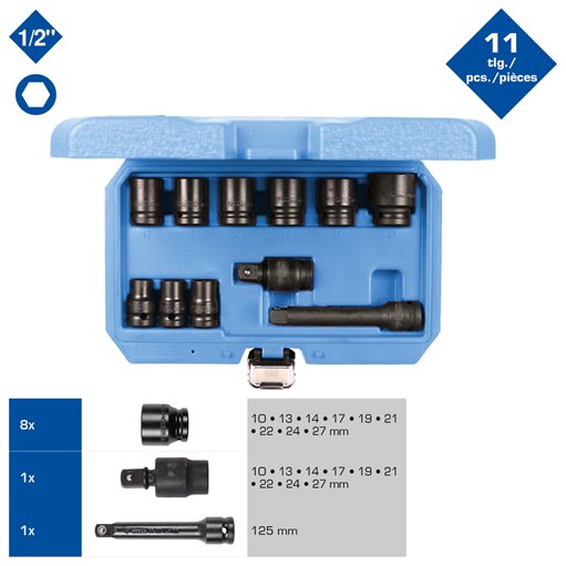 Brilliant Tools  BT022645 1/2'' Kraft-Stecknuss-Satz, Sechskant, 11-tlg, kurz