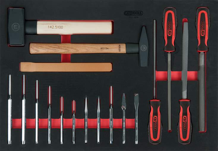 KS Tools 711.1018 Feilen-, Meißel- und Hammer-Satz, 18-tlg. in 1/1 Systemeinlage