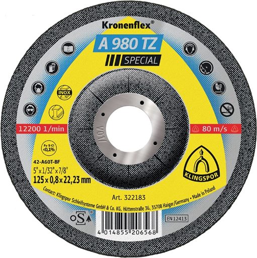 KLINGSPOR 322183 Trennscheibe A 980 TZ Special D125x0,8mm gekröpft INOX Bohrung