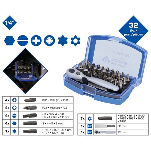 Brilliant Tools  BT053532 Bit-Satz mit Bit-Umschaltratsche, 32-tlg