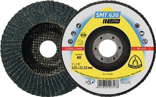 KLINGSPOR 321683 Fächerscheibe SMT 626 Supra Ø 115 mm Körnung 120 6° konisch INO