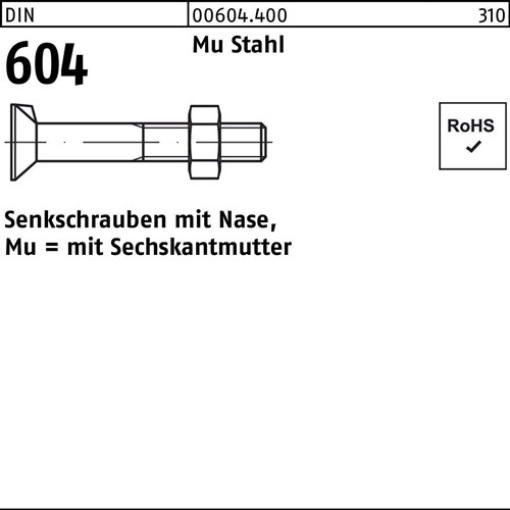 006044000060030 Senkschraube DIN 604 m.Nase/6-kantmutter M 6 x 30 Mu Stahl 4.6