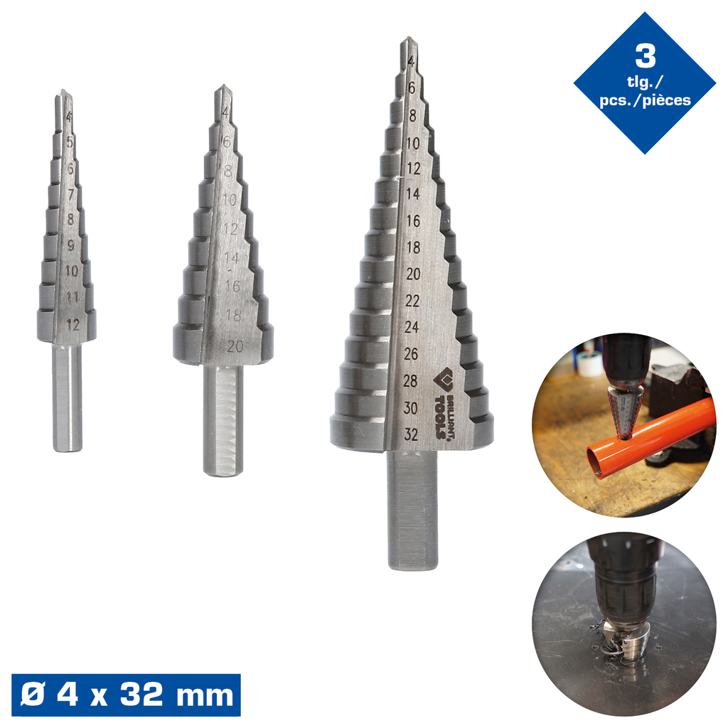 Brilliant Tools  BT101925 Stufenbohrer-Satz, 3-tlg, Ø 4 - 32 mm