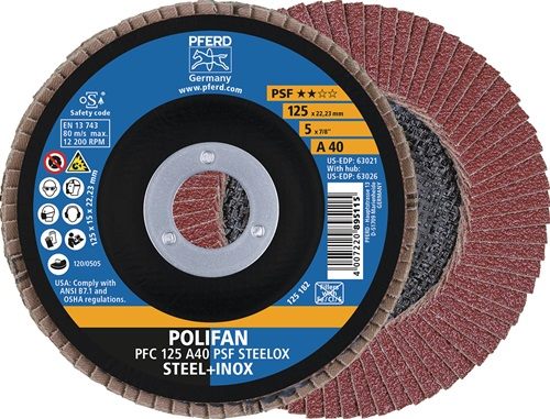 PFERD TOOLS 67744125 Fächerscheibe POLIFAN A PSF STEELOX Ø 125 mm Körnung 40 kon