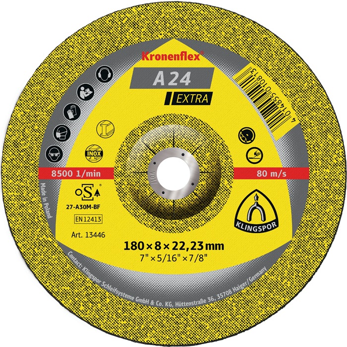 KLINGSPOR 235371 Schruppscheibe A 24 Extra D150xS6mm gekröpft Stahl Bohrung 22,2
