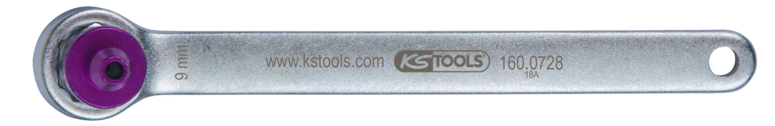 KS Tools 160.0728 Bremsen-Entlüftungsschlüssel, extra kurz, 9 mm, lila