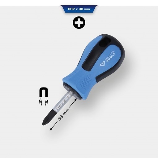 Brilliant Tools  BT031032 Schraubendreher, PH Phillips, PH2 x 38 mm, kurze Form