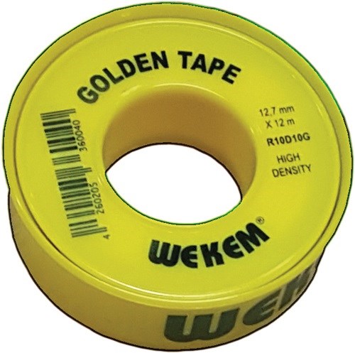 WEKEM 6111500120012 PTFE Dichtband Golden Tape L12 m B12,7 mm D0,1 mm gelb 1 g/c