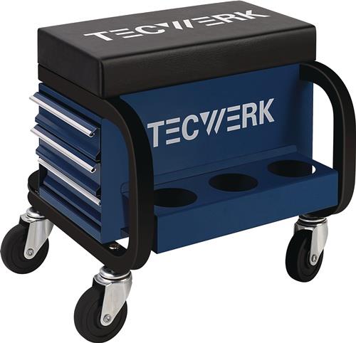 TECWERK 2000871041 Werkstattrollsitz m.Rl.u.Ablage Kunstlederpolster blau/schwar