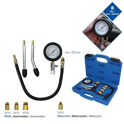 Brilliant Tools  BT581100 Kompressionstester-Satz für Benzin Motoren, 8-tlg.