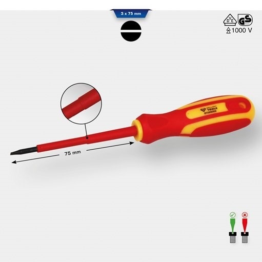 Brilliant Tools  BT068002 VDE Schraubendreher Schlitz 3,0 x 75 mm