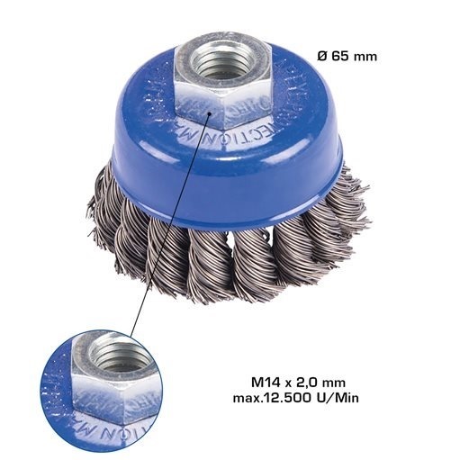 Brilliant Tools  BT103103 Topfbürste, Ø 65 mm mit M14 x 2,0 mm Aufnahme