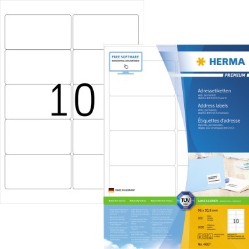 HERMA Adressetikett Premium 4667 96x50,8mm weiß 1.000 St./Pack.