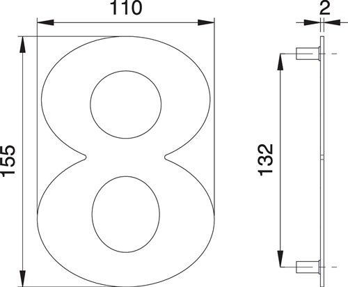 EDI 2508/0000/00 Hausnummer Ziffer 8 Edelstahl matt 155 mm Breite 110 mm