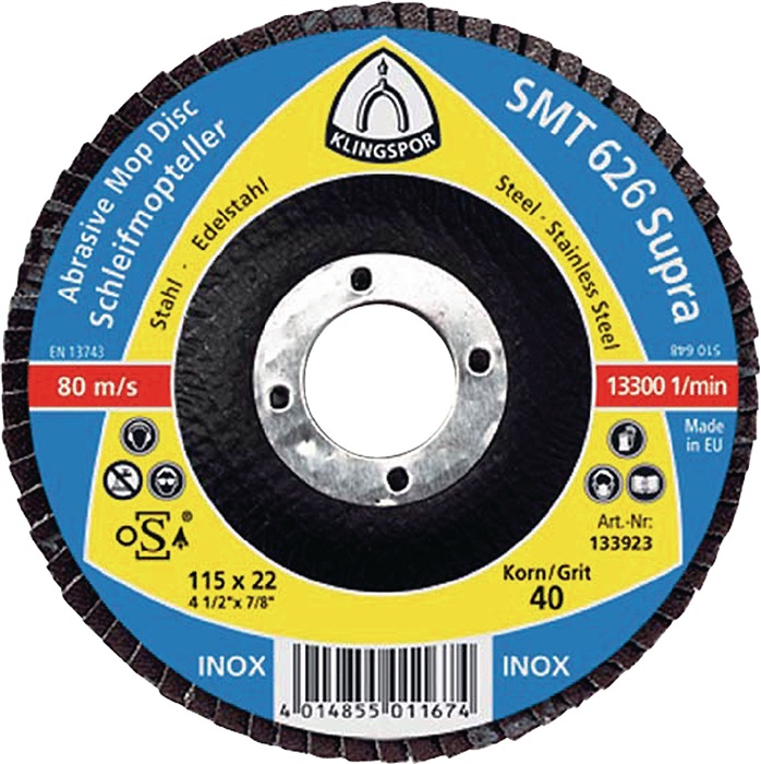 Klingspor Schleifmopteller TE/SUPRA/SMT626/CS461X/120/N/GEW/125X22,