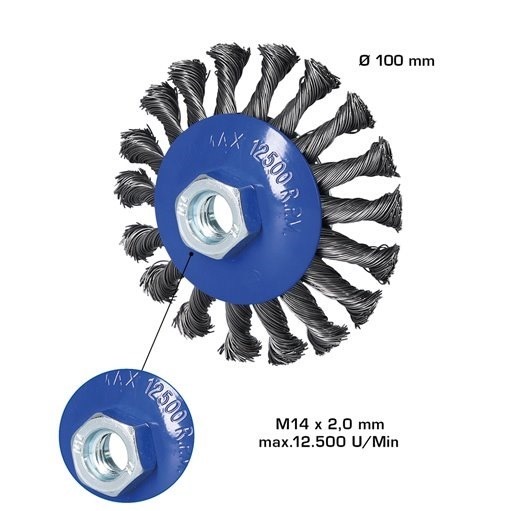 Brilliant Tools  BT103101 Kegelbürste, Ø 100 mm mit M14 x 2,0 mm Aufnahme