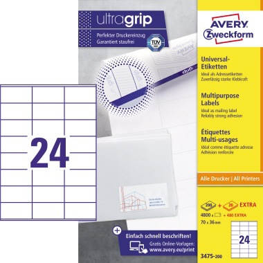 Avery Zweckform Etikett 3475-200 70x36mm weiß 4.800 St./Pack.