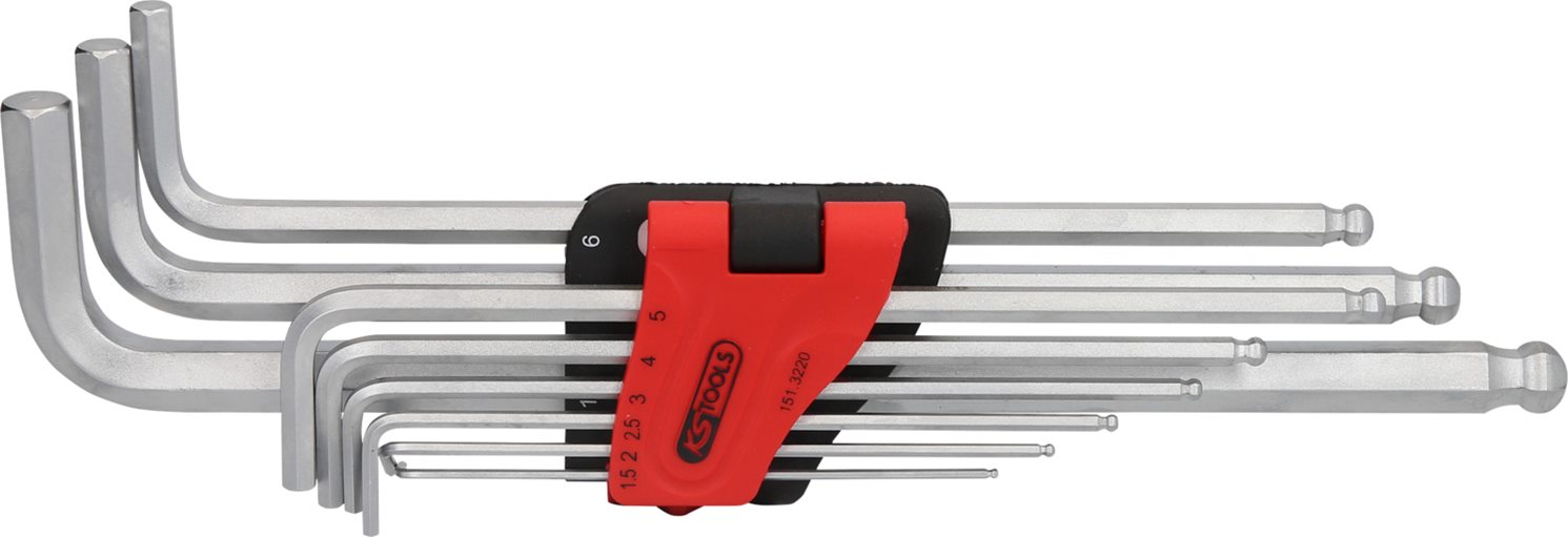KS Tools 151.3220 Kugelkopf-Innensechskant-Winkelstiftschlüssel-Satz,XL,9-tlg.