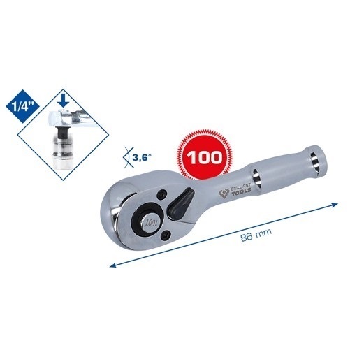 Brilliant Tools  BT020999 1/4'' Mini-Umschaltknarre mit Metallgriff, 100 Zahn