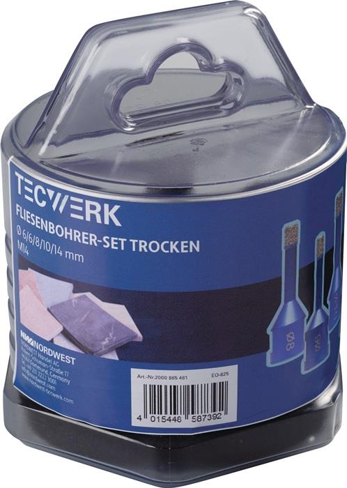 TECWERK  Diamant-Fliesenbohrer SET SANITÄR Ø 6 mm / 6 mm / 8 mm / 10 mm / 14 mm