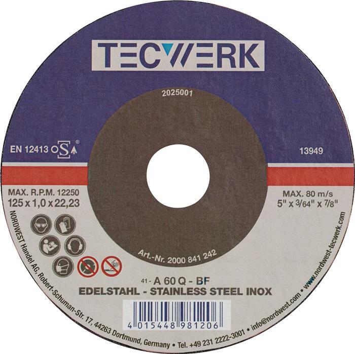 TECWERK 2000841241 Trennscheibe INOX D115x1mm ger.INOX Bohr.22,23mm TECWERK 2000