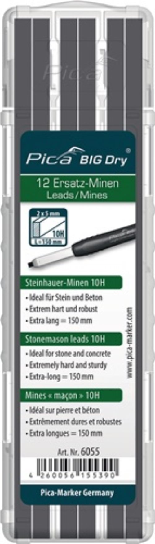 PICA 6055 Minen-Set Pica BIG-Dry 12x graphit 10H Stein und Beton