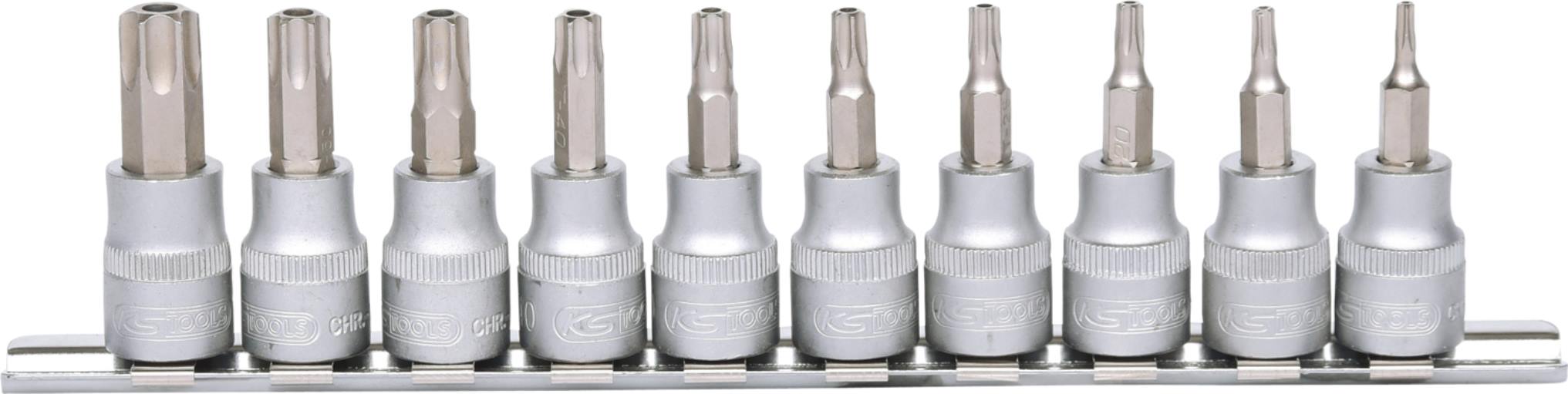 KS Tools 911.3940 3/8'' Bit-Stecknuss-Satz, 10-tlg., TB10-TB55 mit Stirnlochbohr