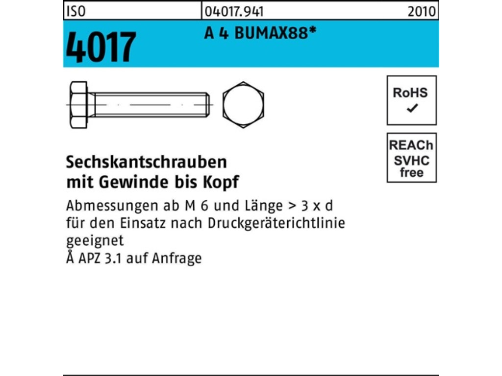 Sechskantschraube M 10 x 25 ISO 4017 VG A 4 BUMAX88