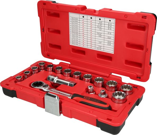 KS Tools 916.4050 3/8''+1/2'' TRIPLEplus Durchgangs-Steckschlüssel-Satz, 17-tlg.