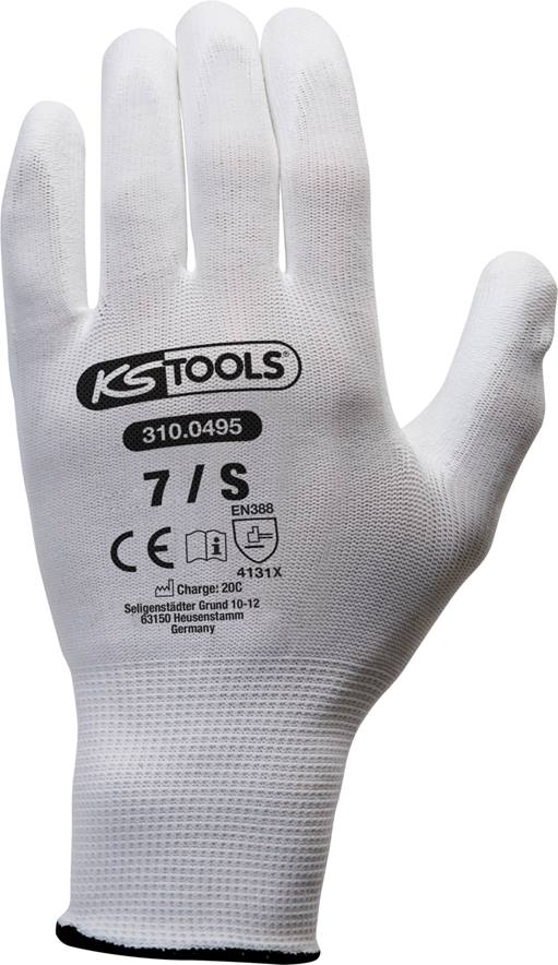 KS-Tools 310.0495 Mikro-Feinstrickhandschuhe-weiß, 7, 12 Paar