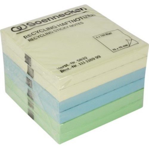 Soennecken Haftnotiz 5832 Recycling 75x75mm 100Blatt sort. 6 St./Pack.