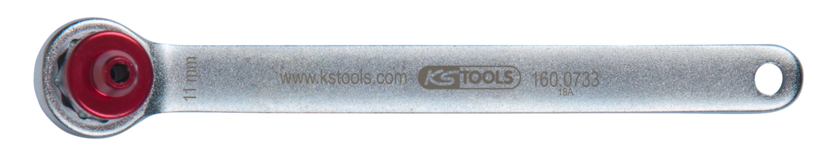 KS Tools 160.0733 Bremsen-Entlüftungsschlüssel, extra kurz, 11 mm, rot