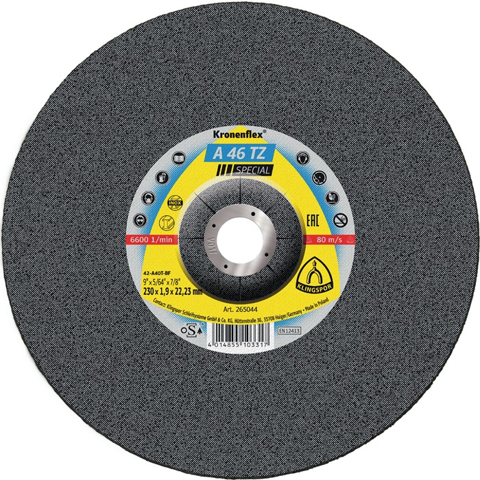 KLINGSPOR 265044 Trennscheibe A 46 TZ Special D230x1,9mm gekröpft INOX Bohrung 2