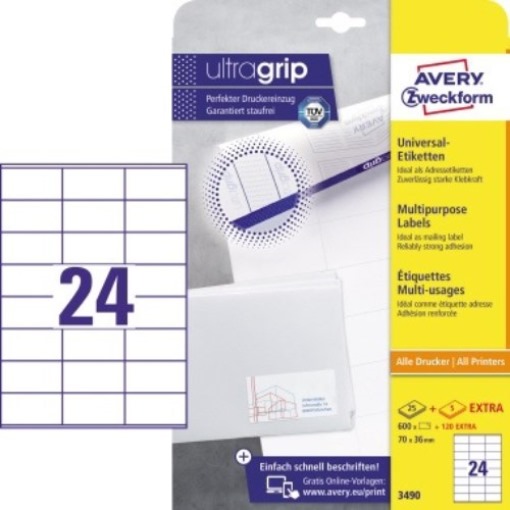Avery Zweckform Universaletikett 3490 70x36mm weiß 600 St./Pack.