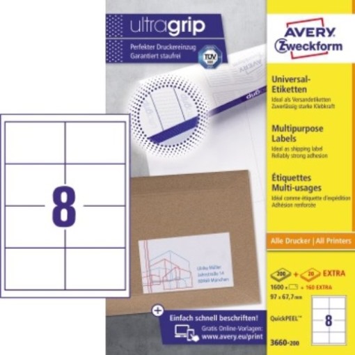 Avery Zweckform Etikett 3660-200 97x67,7mm weiß 1.600 St./Pack.