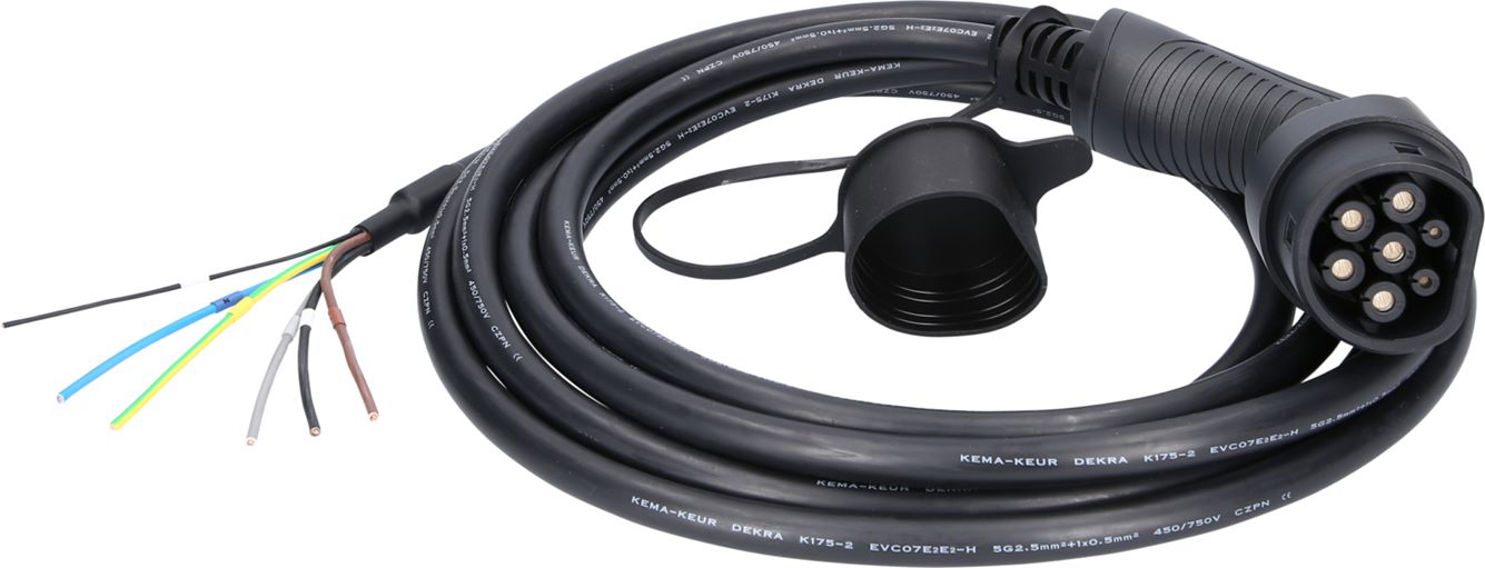 efuturo Ladekabel gerade, Ende offen auf Typ 2 Stecker zum Anschluss an eine Wallbox, 3 Phasen, bis zu 11 kW, 16 A, 400 V, Mode 3, 5 Meter Verbindungskabel von der Ladestation zum Fahrzeugfür Elektro- und Hybri