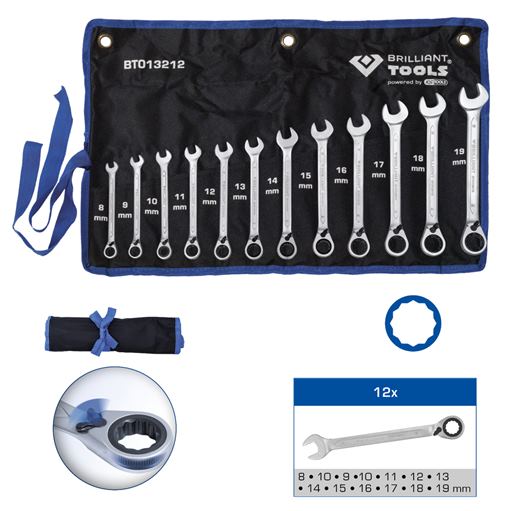 Brilliant Tools  BT013212 Ratschenringschlüssel-Satz, 12-tlg, umschaltbar, 8 - 1
